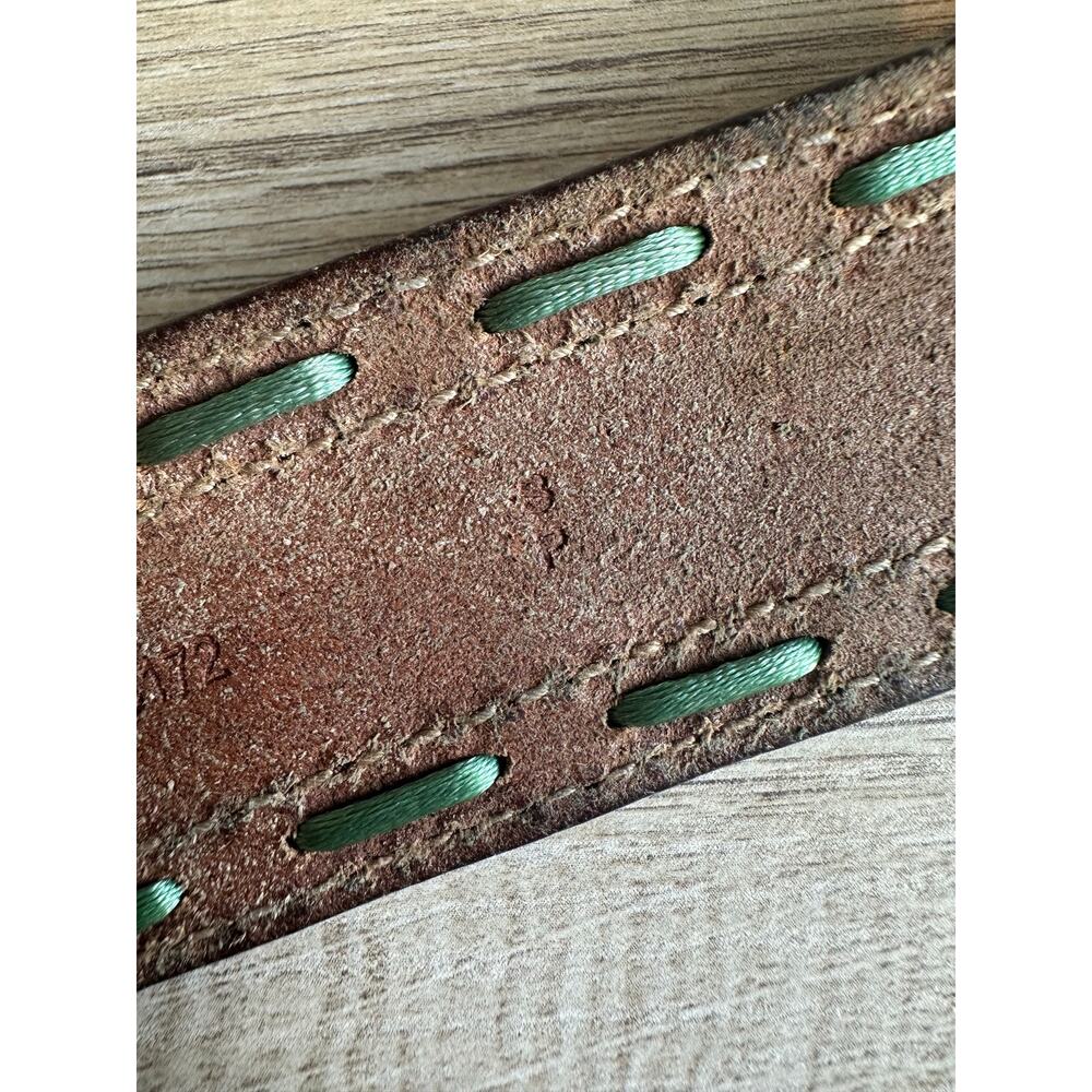 American Eagle Vintage Leather and Green Contrast Stitch Belt Brown S - Picture 5 of 11